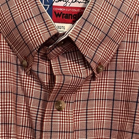 Wrangler George Strait Red Blue Check Shirt Long Sleeve Button Down Collar - Picture 2 of 10